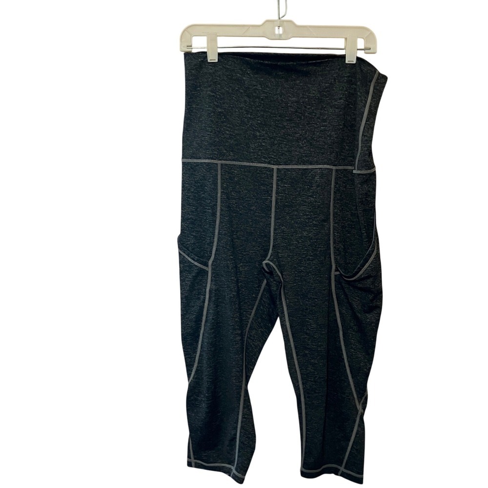 Women's Heather Gray Capri Leggings High Waisted Workout Yoga Pants Pockets